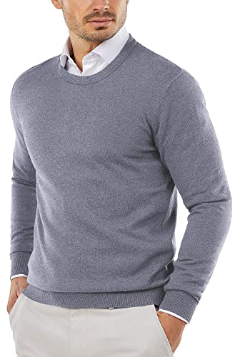 COOFANDY Herren Pullover Rundhalsausschnitt Slim Fit Lightweight Strick Baumwolle Pullover - Grau - Groß von COOFANDY