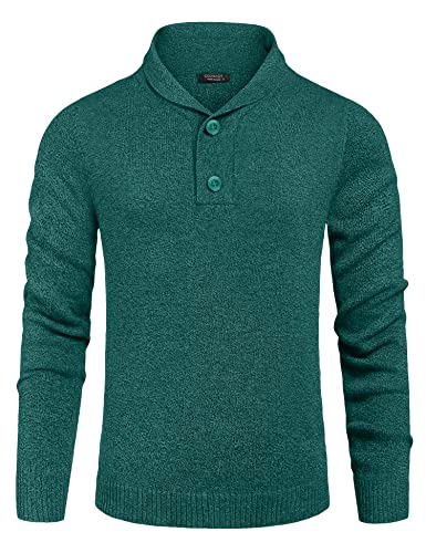 COOFANDY Herren Pullover Schalkragen Strickpullover Stehkragen Langarmshirt Männer Pulli mit Knopfleiste Winterpullover Aquagrün S von COOFANDY