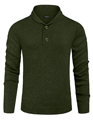 COOFANDY Herren Pullover Schalkragen Strickpullover Stehkragen Langarmshirt Männer Pulli mit Knopfleiste Winterpullover Armeegrün M von COOFANDY