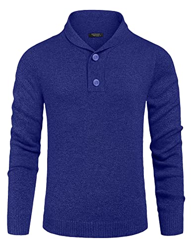 COOFANDY Herren Pullover Schalkragen Strickpullover Stehkragen Langarmshirt Männer Pulli mit Knopfleiste Winterpullover Blau L von COOFANDY