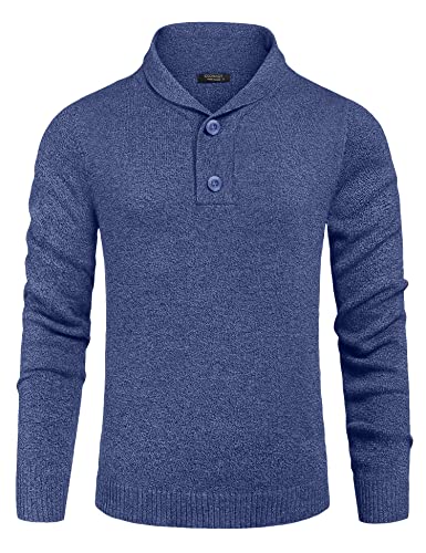 COOFANDY Herren Pullover Schalkragen Strickpullover Stehkragen Langarmshirt Männer Pulli mit Knopfleiste Winterpullover Blaulila S von COOFANDY