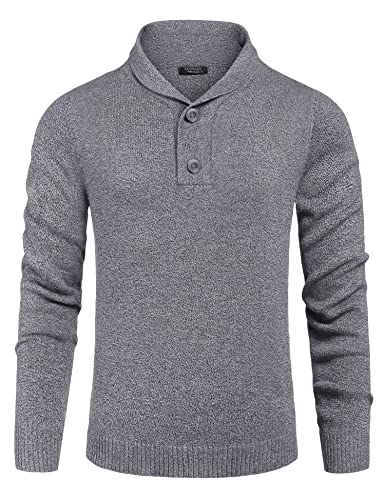 COOFANDY Herren Pullover Schalkragen Strickpullover Stehkragen Langarmshirt Männer Pulli mit Knopfleiste Winterpullover Grau M von COOFANDY