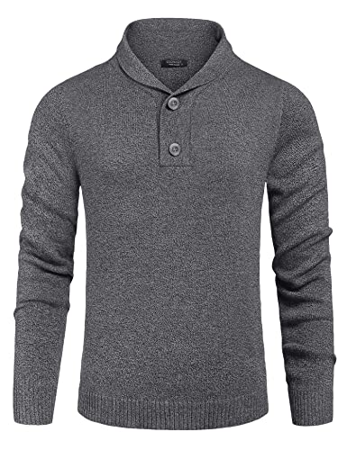 COOFANDY Herren Pullover Schalkragen Strickpullover Stehkragen Langarmshirt Männer Pulli mit Knopfleiste Winterpullover Schwarz L von COOFANDY