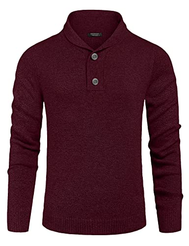 COOFANDY Herren Pullover Schalkragen Strickpullover Stehkragen Langarmshirt Männer Pulli mit Knopfleiste Winterpullover Weinrot S von COOFANDY