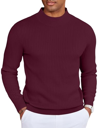 COOFANDY Herren Pullover Stehkragen Winterpullover Gerippter Rollkragenpullover Warm Strickpulli Ribbed Mock Neck Sweater Dunkelrot M COOFANDY Herren Pullover Stehkragen Winterpullover Gerippter Rollkragenpullover Warm Strickpulli Ribbed Mock Neck Sweater Dunkelrot M von COOFANDY