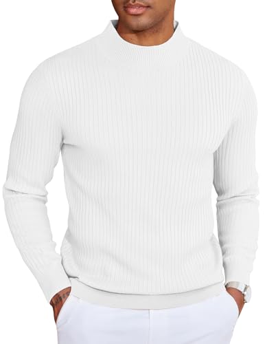 COOFANDY Herren Pullover Stehkragen Winterpullover Gerippter Rollkragenpullover Warm Strickpulli Ribbed Mock Neck Sweater Weiß S COOFANDY Herren Pullover Stehkragen Winterpullover Gerippter Rollkragenpullover Warm Strickpulli Ribbed Mock Neck Sweater Weiß S von COOFANDY