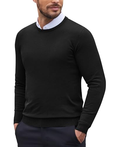 COOFANDY Pullover Herren Rundhals Strickpullover Business Pullover Winter Herrenpullover Langarm Slim Fit Pulli Männer Casual Sweatshirt mit Rundhalsausschnitt Schwarz XL von COOFANDY