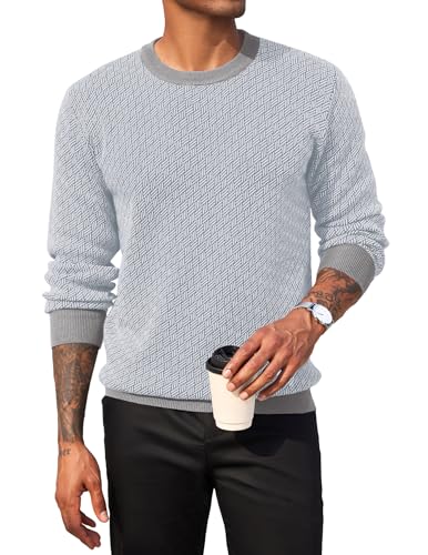 COOFANDY Herren Pullover Strickpullover Pullover Rundhals Winterpullover Warm Herrenpullover Langarm Winter Pulli Business Pullover Light Grey S von COOFANDY