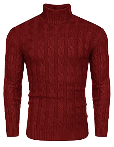 COOFANDY Herren Pullover Strickpullover Rollkragenpullover Langarm Basic Feinstrick Langarmshirt Basic Zopfmutser Pullover Regular Fit Sweatshirt Weinrot XXL COOFANDY Herren Pullover Strickpullover Rollkragenpullover Langarm Basic Feinstrick Langarmshirt Basic Zopfmutser Pullover Regular Fit Sweatshirt Weinrot XXL von COOFANDY
