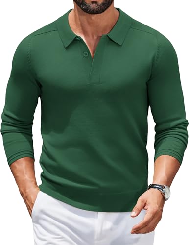 COOFANDY Herren Pullover Strickpullover mit Polokragen Strick Poloshirt Langarm Polo Pullover Herrenpullover Business Pulli Winterpullover mit Hemdkragen Polohemd Polo Sweater Grün XXL von COOFANDY