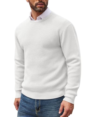 COOFANDY Herren Pullover Strickpullover mit Rundhalsausschnitt Langarm Waffel Sweatshirt Freizeit Slim fit Feinstrick Winterpullover Weiß XXL COOFANDY Herren Pullover Strickpullover mit Rundhalsausschnitt Langarm Waffel Sweatshirt Freizeit Slim fit Feinstrick Winterpullover Weiß XXL von COOFANDY