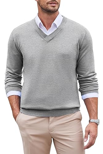 COOFANDY Herren Pullover V Ausschnitt Strickpulli Slim Fit Strickpullover Langarm Feinstrick Business Pullover Winterpullover Warmer Sweater Einfarbig Hellgrau XXL COOFANDY Herren Pullover V Ausschnitt Strickpulli Slim Fit Strickpullover Langarm Feinstrick Business Pullover Winterpullover Warmer Sweater Einfarbig Hellgrau XXL von COOFANDY