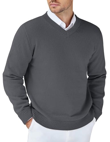 COOFANDY Herren Pullover V Ausschnitt Winter Dicke Strickpullover Regular Fit Männer Langarmshirt Pulli Dunkelgrau XXL von COOFANDY
