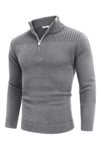 COOFANDY Herren Pullover Vitertel Zip Langarm Strickpullover Basic Einfarbig Winterpullover Business Arbeitspullover Warm Troyer Dunkelgrau M von COOFANDY
