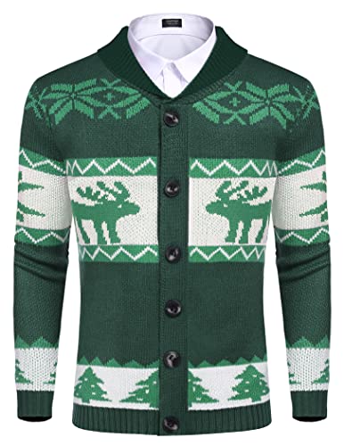 COOFANDY Herren Pullover Weihnacht Lustig Hässlich Winter Warme Norweger Strickjacke Ugly Christmas Sweater Männer Weihnachten Pulli Grün L von COOFANDY