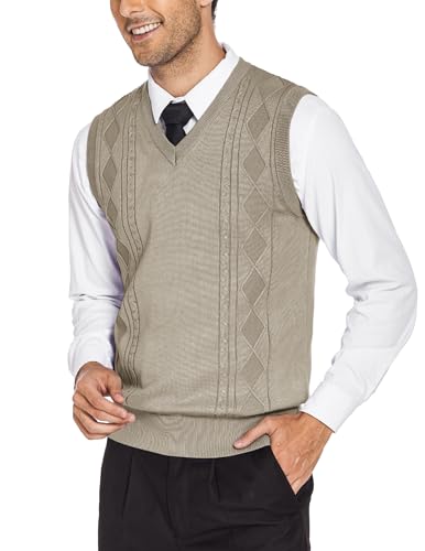 COOFANDY Herren Ärmellose Pullover V-Ausschnitt Sweater Weste Strickweste Winter Tank Top Jumper Weste Pullover Rippstrick Weste, khaki, XXL COOFANDY Herren Ärmellose Pullover V-Ausschnitt Sweater Weste Strickweste Winter Tank Top Jumper Weste Pullover Rippstrick Weste, khaki, XXL von COOFANDY