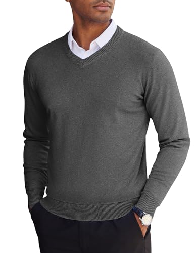 COOFANDY Herren Pullover Winter Strickpullover Arbeitspullover V Neck Sweater Basic Solid Pullover Regular Fit Pulli Dunkelgrau XXL von COOFANDY