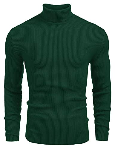 COOFANDY Herren Pullover Winter Strickpullover Langarm Strick Slim fit Rollkragenpullover Basic Baumwolle Turtleneck Pullover Grün L von COOFANDY