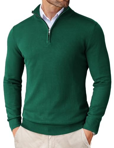COOFANDY Rollkragenpullover Herren Turtleneck Pullover Zip Neck Stehkragenpullover Herren Troyer Strickpullover Pulli Business Pullover Slim Fit Dunkelgrün S von COOFANDY