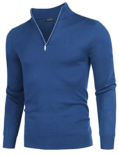 COOFANDY Herren Pullover Zip Neck stehkragenpullover Strick Polo Pullover Langarmshirt Lässiger Strickpullover Männer Pulli Turtleneckpullover Warm Winterpullover Marineblau XXL von COOFANDY