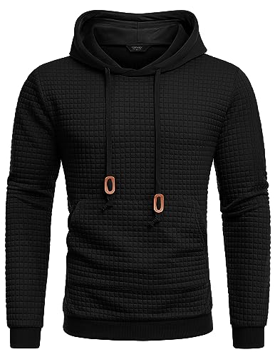 COOFANDY Hoody Herren Mit Kapuze Kapuzenpullover Hoody Waffel Kapuzenpulli Hoodie Sweatshirt Herren mit Kapuze Schwarz XXL von COOFANDY