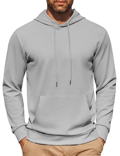 COOFANDY Herren Pullover mit Kapuze Langarm Casual Hoodie Unisex Twill Einfarbig Männer Kapuzenpullover Sport Sweatshirt mit Tsachen Hellgrau XXL von COOFANDY