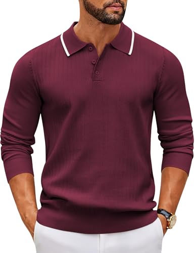 COOFANDY Herren Pullover mit Polokragen Langarm Feinstrick Knopfleiste Freizeit Basic Regular Fit Poloshirt Männer Rot M COOFANDY Herren Pullover mit Polokragen Langarm Feinstrick Knopfleiste Freizeit Basic Regular Fit Poloshirt Männer Rot M von COOFANDY
