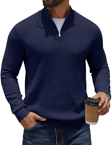 COOFANDY Herren Pullover mit Reißverschluss Half Zip Strickpullover Rollkragenpullover Dünn Herren Troyer Pulli Sweater Slim Fit Blau-Lila S COOFANDY Herren Pullover mit Reißverschluss Half Zip Strickpullover Rollkragenpullover Dünn Herren Troyer Pulli Sweater Slim Fit Blau-Lila S von COOFANDY