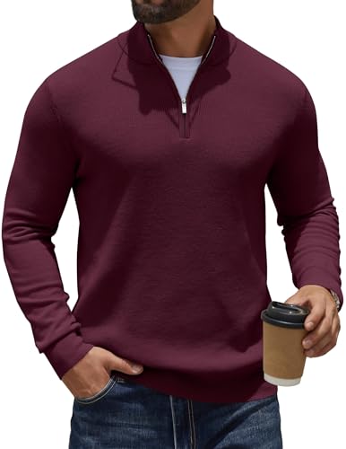 COOFANDY Herren Pullover mit Reißverschluss Strickpullover Herren Troyer Rollkragenpullover Slim Fit Zipper Pulli Quarter Zip Sweater Winterpullover Dunkelrot L COOFANDY Herren Pullover mit Reißverschluss Strickpullover Herren Troyer Rollkragenpullover Slim Fit Zipper Pulli Quarter Zip Sweater Winterpullover Dunkelrot L von COOFANDY