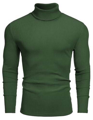 COOFANDY Herren Pullover mit Rollkragen Langarmshirt Turtleneck Slim Fit Unterziehshirt Männer Longsleeve Pulli Armeegrün 3XL von COOFANDY