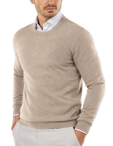 COOFANDY Herren Pullover mit Rundhals-Ausschnitt aus Baumwolle Langarmshirt Slim Fit Strickpullover Leichte Crewneck Sweater Kamel S von COOFANDY