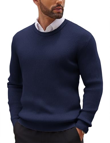 COOFANDY Herren Pullover mit Rundhals Basic Strickpullover Ribbed Business Pullover Einfarbig Sweater Winterpullover Pulli Blauviolett L von COOFANDY