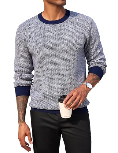 COOFANDY Herren Pullover Strickpullover Pullover Rundhals Winterpullover Warm Herrenpullover Langarm Winter Pulli Business Pullover Navy Blue XXL von COOFANDY