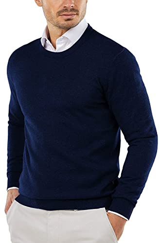 COOFANDY Herren-Pullover mit Rundhalsausschnitt, schmale Passform, leichte Sweatshirts, Strickpullover für Freizeit oder elegante Kleidung, Dunkelblau, L von COOFANDY