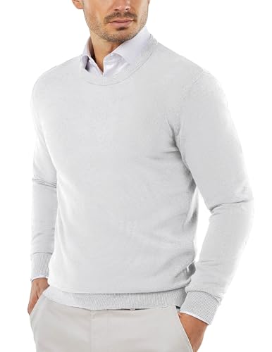 COOFANDY Herren Pullover mit Rundhalsausschnitt Baumwolle Strickpullover Herren Slim Fit Pulli Business Winterpullover Sweater Weiß M von COOFANDY