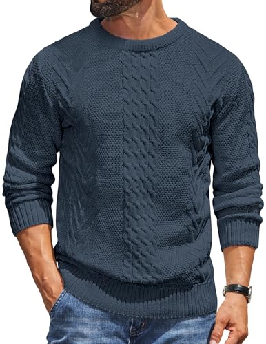 COOFANDY Herren Pullover Rundhals Winterpullover Basic Strickpullover mit Rundhalsausschnitt Pulli Männer Navyblau M von COOFANDY