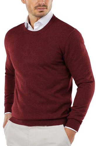 COOFANDY Herren Pullover mit Rundhalsausschnitt Slim Fit Leichte Sweatshirts Strickpullover für Casual oder Dressy Wear Weinrot M von COOFANDY