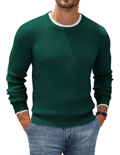 COOFANDY Herren Pullover mit Rundhalsausschnitt Strickpullover Business Pullover Feinstrick Winterpullover Ribbed Pulli Sweater Seegrün XXL von COOFANDY