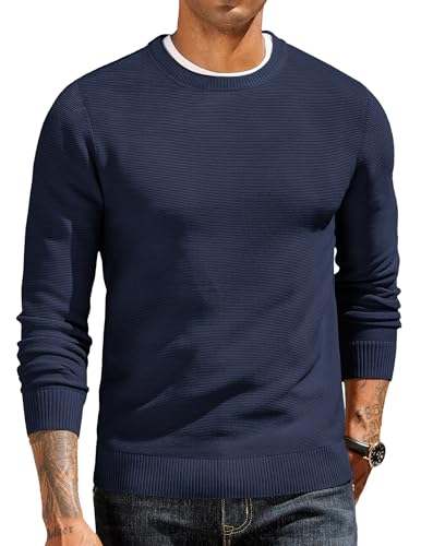 COOFANDY Herren Pullover mit Rundhalsausschnitt Strickpullover Business Pullover Rundhals Pulli Langarm Herrenpullover Crewneck Sweater Elegant Feinstrickpullover für Männer Blau-Lila XXL von COOFANDY