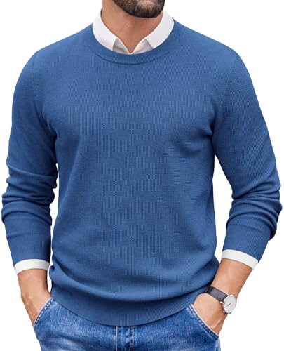 COOFANDY Herren Pullover mit Rundhalsausschnitt Strickpullover Langarm Herrenpullover Rundhals Winterpullover Knitted Pulli Männer Blau XXL COOFANDY Herren Pullover mit Rundhalsausschnitt Strickpullover Langarm Herrenpullover Rundhals Winterpullover Knitted Pulli Männer Blau XXL von COOFANDY