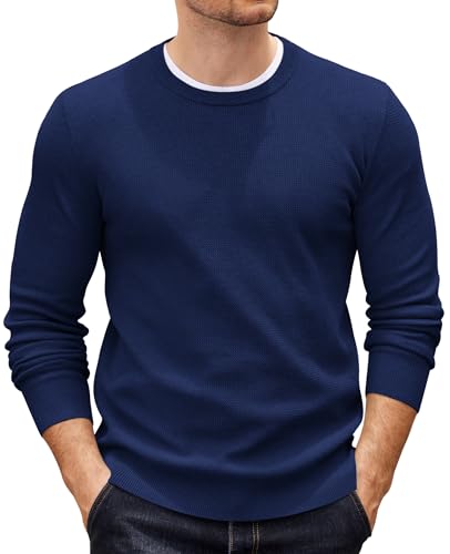 COOFANDY Herren Pullover mit Rundhalsausschnitt Strickpullover Langarm Herrenpullover Rundhals Winterpullover Knitted Pulli Männer Dunkelblau L von COOFANDY