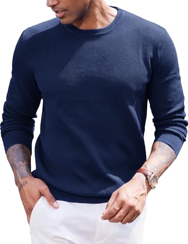 COOFANDY Herren Pullover mit Rundhalsausschnitt Strickpullover Langarm Herrenpullover Rundhals Winterpullover Knitted Pulli Männer Dunkelblau M von COOFANDY