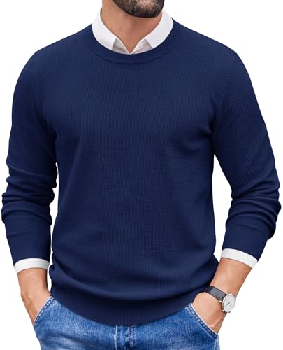 COOFANDY Herren Pullover mit Rundhalsausschnitt Strickpullover Langarm Herrenpullover Rundhals Winterpullover Knitted Pulli Männer Dunkelblau XXL von COOFANDY