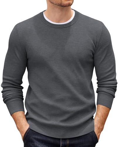 COOFANDY Herren Pullover mit Rundhalsausschnitt Strickpullover Langarm Herrenpullover Rundhals Winterpullover Knitted Pulli Männer Dunkelgrau XL von COOFANDY