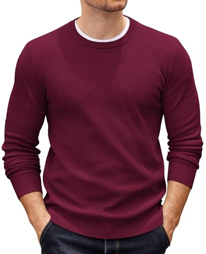 COOFANDY Herren Pullover mit Rundhalsausschnitt Strickpullover Langarm Herrenpullover Rundhals Winterpullover Knitted Pulli Männer Dunkelrot XXL von COOFANDY