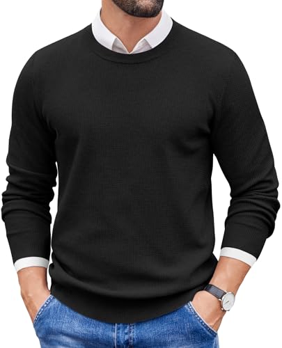 COOFANDY Herren Pullover mit Rundhalsausschnitt Strickpullover Langarm Herrenpullover Rundhals Winterpullover Knitted Pulli Männer Schwarz XL von COOFANDY