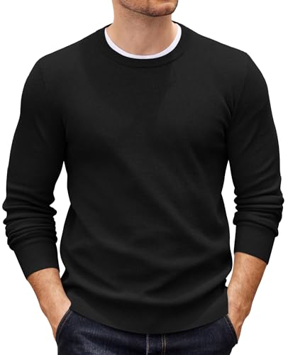 COOFANDY Herren Pullover mit Rundhalsausschnitt Strickpullover Langarm Herrenpullover Rundhals Winterpullover Knitted Pulli Männer Schwarz XXL von COOFANDY