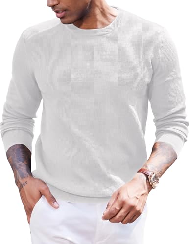 COOFANDY Herren Pullover mit Rundhalsausschnitt Strickpullover Langarm Herrenpullover Rundhals Winterpullover Knitted Pulli Männer Weiß 3XL von COOFANDY