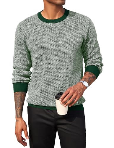 COOFANDY Pullover für Herren Pullover mit Rundhalsausschnitt Langarm Strickpullover Winterpullover Zopfmuster Pullover Rundhals Pulli Freizeitpullover Green XXL von COOFANDY