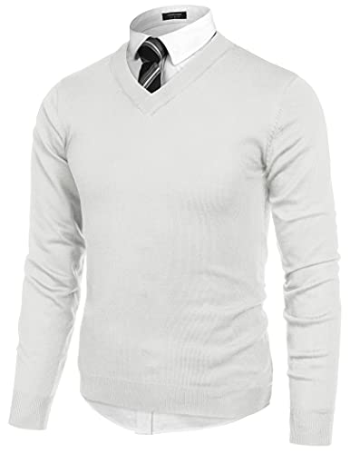 COOFANDY Herren-Pullover mit V-Ausschnitt, langärmelig, schmale Passform, modischer Pullover, Weiss/opulenter Garten, Groß von COOFANDY